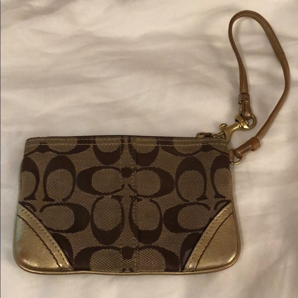 Gold/Brown Coach wristlet
